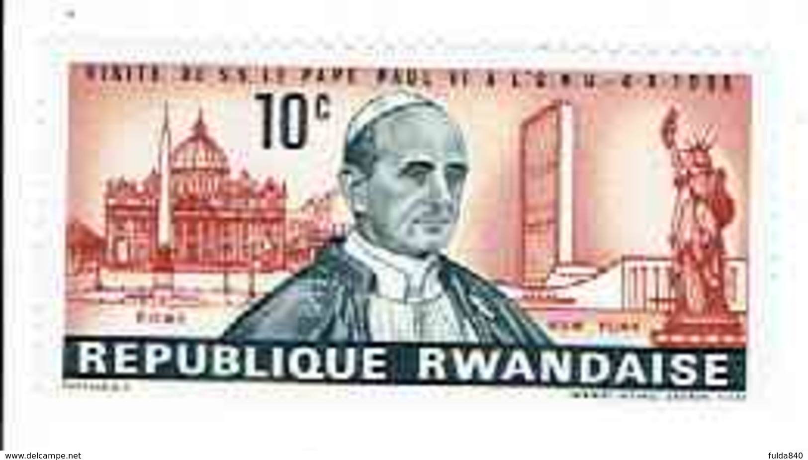République Rwandaise: OBP-COB.  1967- N°144.  *VISITE DU PAPE A L'O.N.U. 10c Neuf*  . - Neufs