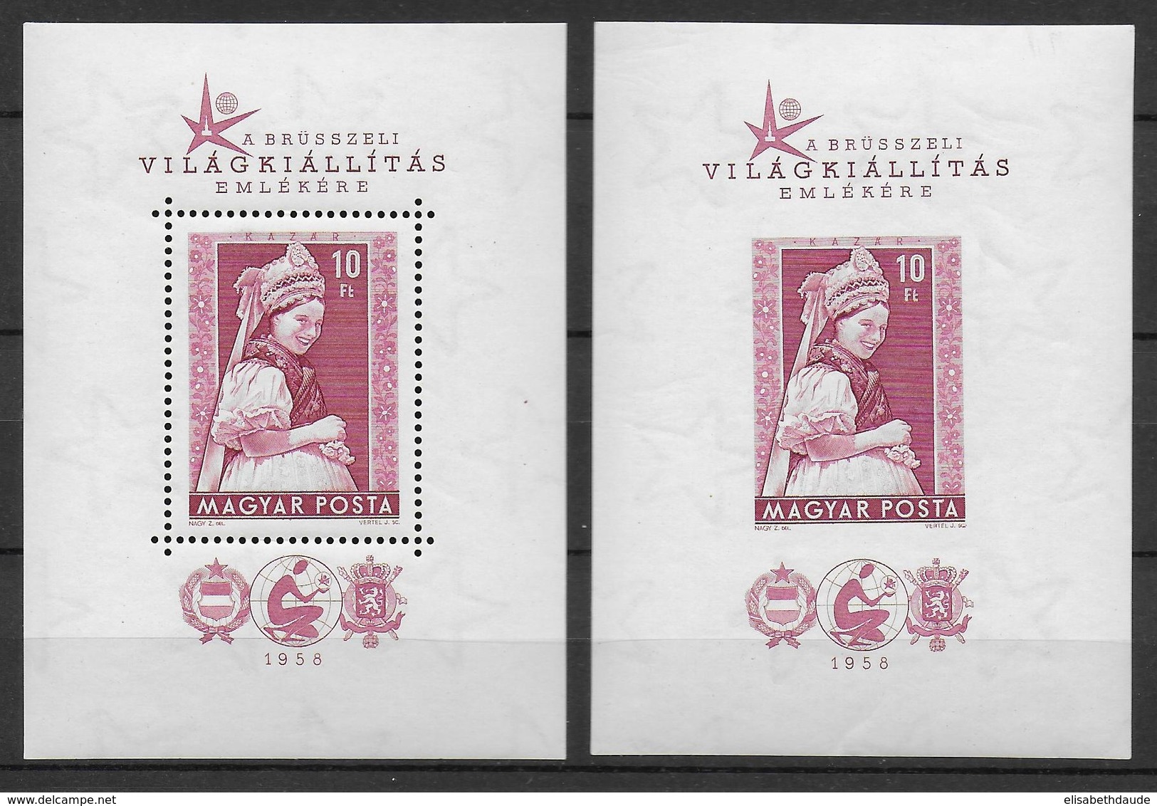 HONGRIE - 1958 - BLOC YVERT N°33 DENT + NON DENT. **/ MNH - COTE YVERT = 165 EURO - COSTUMES - Blocchi & Foglietti