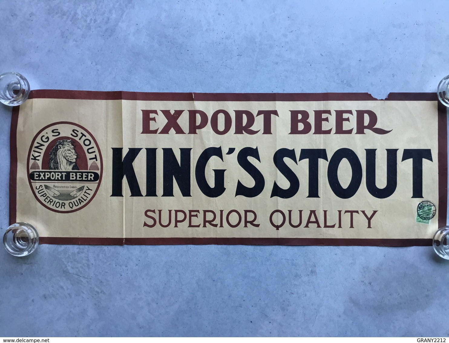 BRASSERIE BIÈRE « KING’S STOUT »Export Beer Supérieur Quality ( Affiche Ancienne 1929) 29,5 X 83 Cm... - Affiches