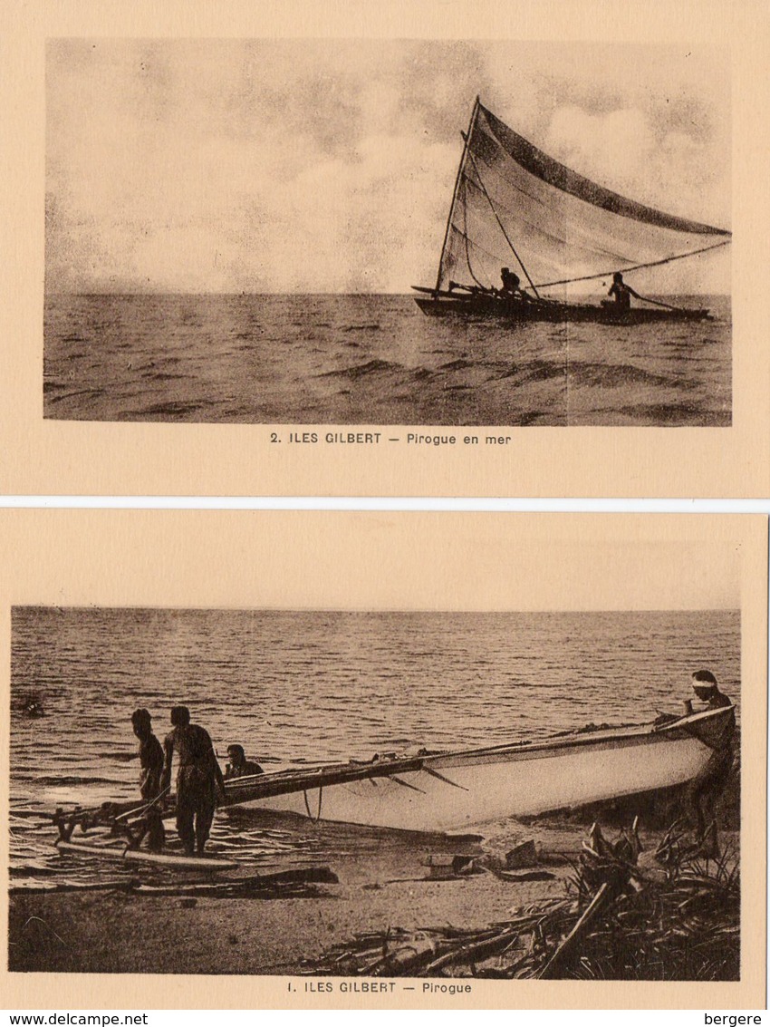 Océanie. 2 CPA.  Iles Gilbert.  Pirogue. - Kiribati