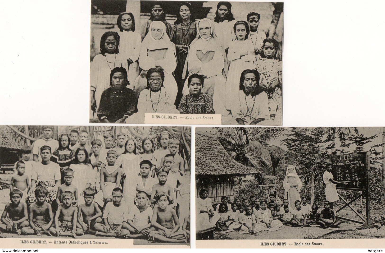 Océanie. 3 CPA.  Iles Gilbert.  école Des Soeurs, Enfants Catholiques à Tarawa. - Kiribati