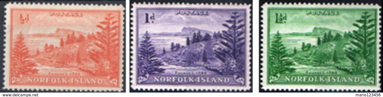 NORFOLK ISLAND, PANORAMI, LANDSCAPES, 1947, FRANCOBOLLI NUOVI (MNH**) Scott 1-3 - Isola Norfolk