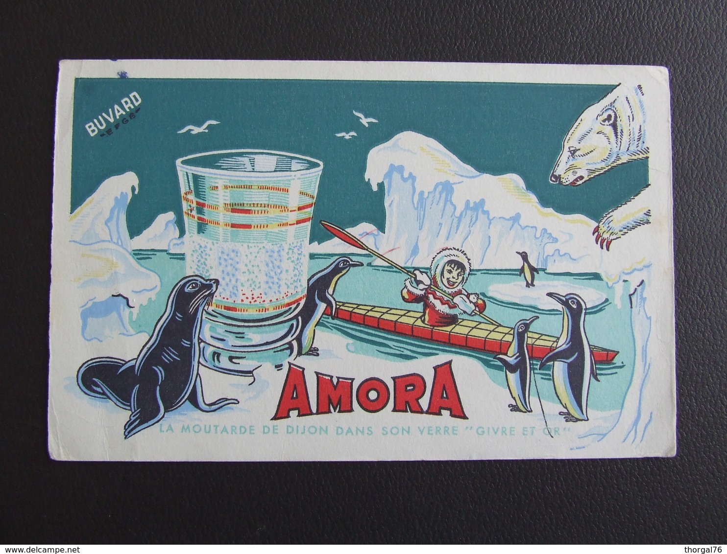 AMORA LA MOUTARDE DE DIJON DANS SON VERRE RARE ET BEAU BUVARD 1950 - Moutardes