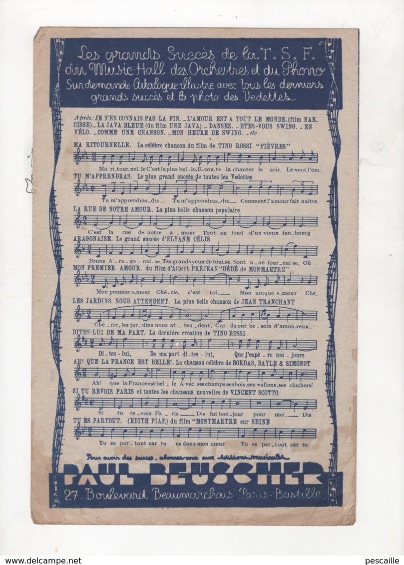 SI LOIN DE TOI - SUR LES MOTIFS DE LA SERENADE DE PETER KREUDER - 1938 / 1942 - FRED HEBERT - SCHON WAR DIE ZEIT - Partitions Musicales Anciennes
