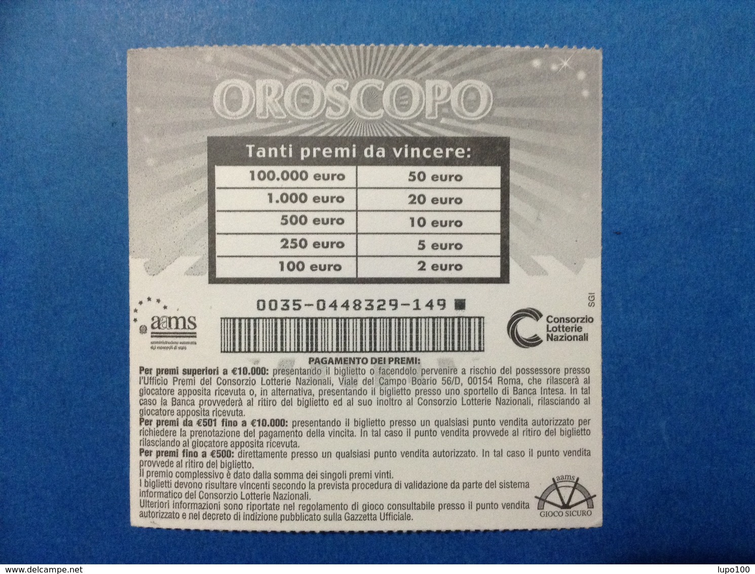 LOTTERIA ISTANTANEA GRATTA E VINCI USATO € 2,00 OROSCOPO SEGNI DI TERRA - Lottery Tickets