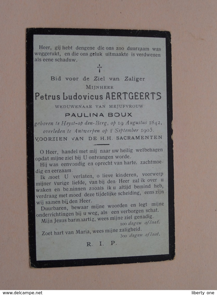 DP Petrus AERTGEERTS (Paulina BOUX) Heyst-op-den-Berg 19 Aug 1842 - Antwerpen 1 Sept 1905 ( Zie Foto's ) ! - Décès