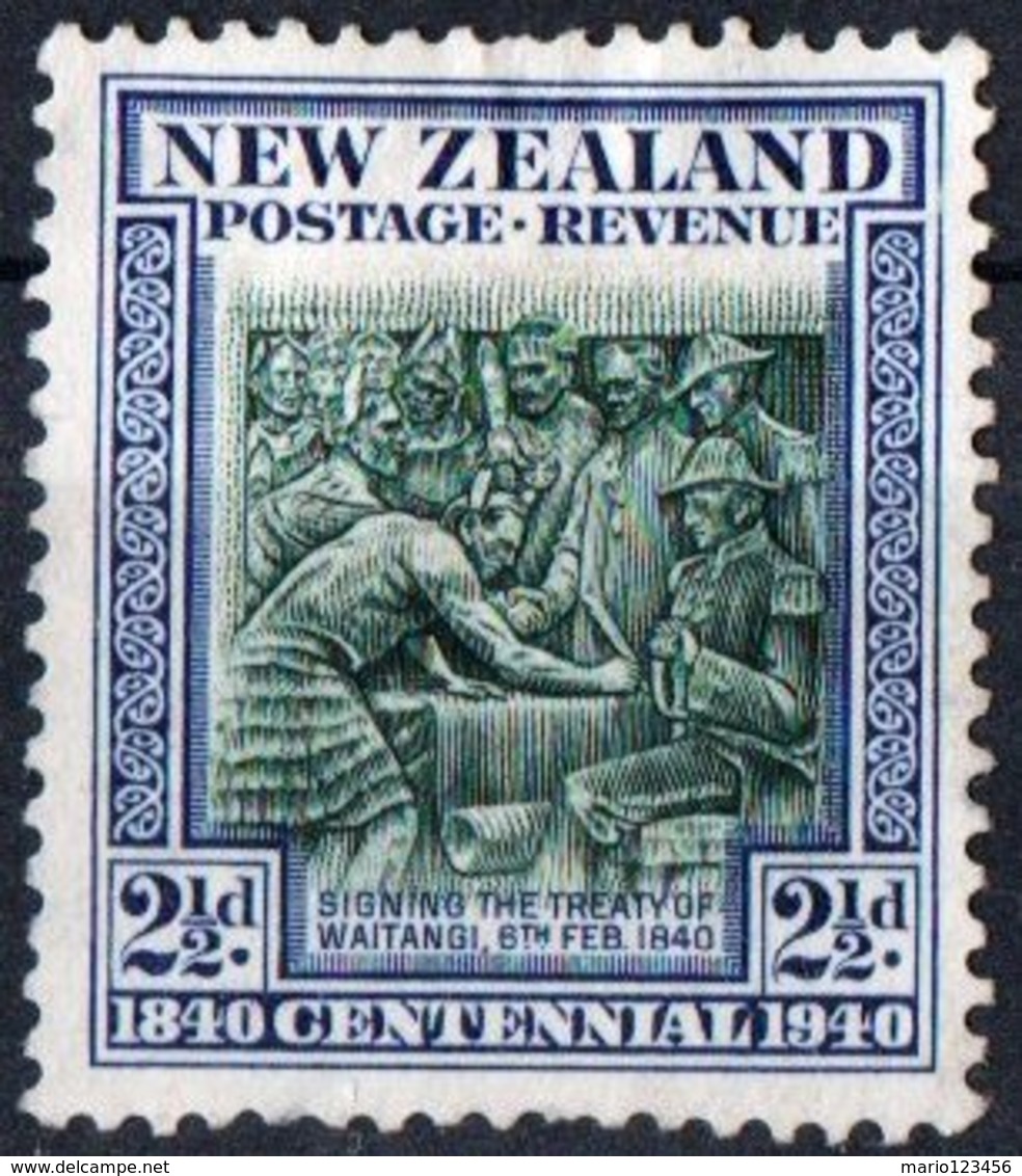 NUOVA ZELANDA, NEW ZEALAND, COMMEMORATIVO, TRATTATO DI WAITANGI, 1940, FRANCOBOLLO NUOVO SENZA GOMMA YT 247   Scott 233 - Usati