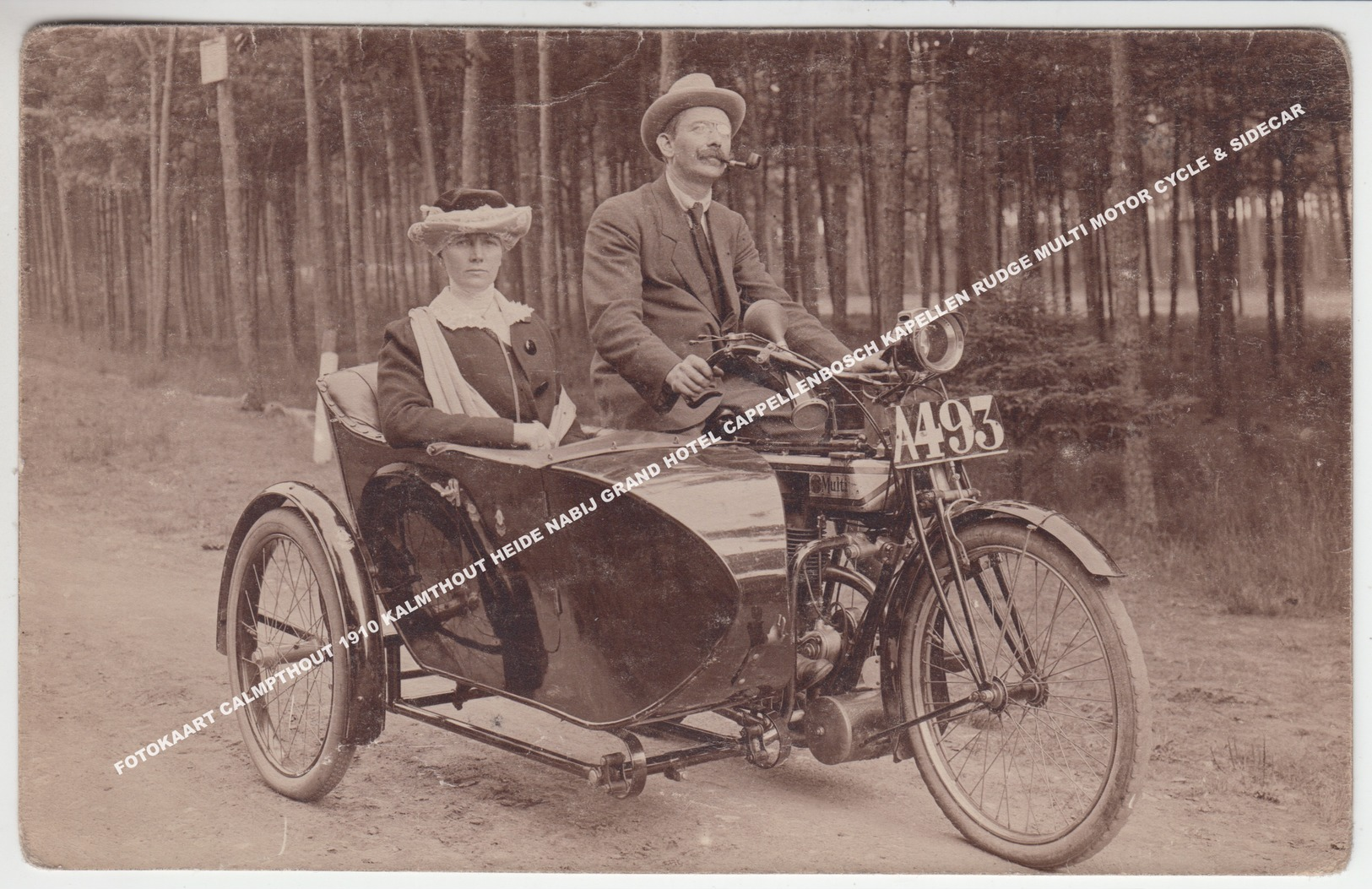 FOTOKAART CALMPTHOUT 1910 KALMTHOUT HEIDE NABIJ GRAND HOTEL CAPPELLENBOSCH KAPELLEN RUDGE MULTI MOTOR CYCLE & SIDECAR - Kalmthout