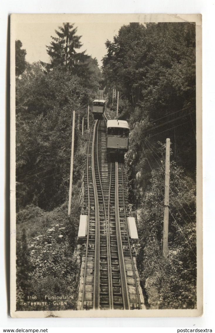 Funiculaire De Territet–Glion, Funicular Railway - 1933 Used Switzerland Real Photo Postcard - Other & Unclassified