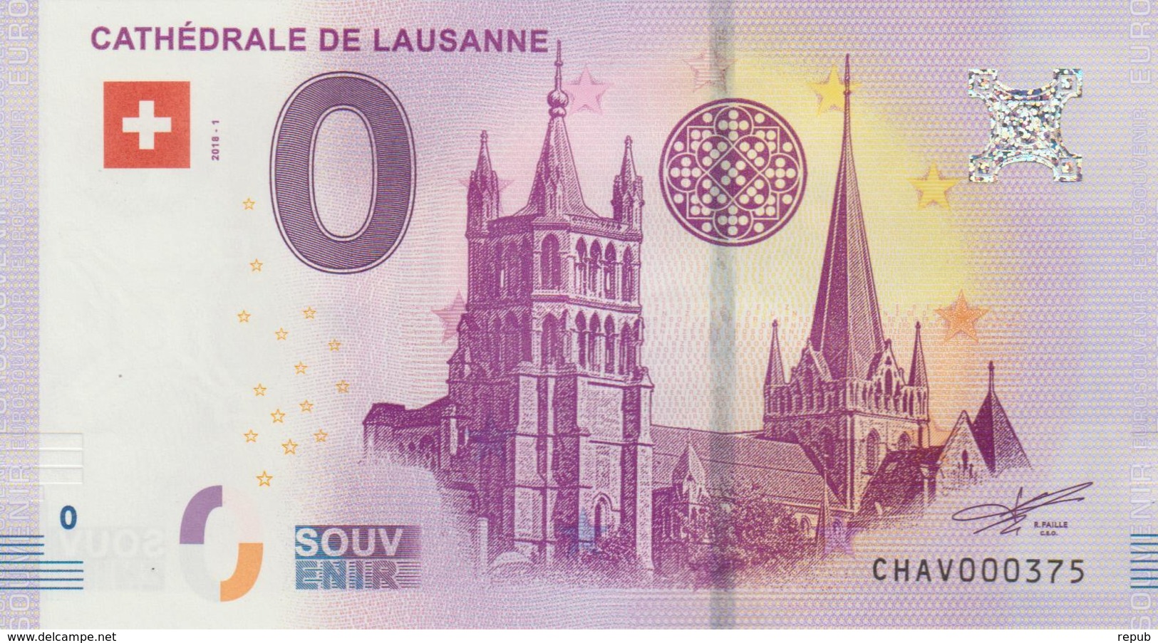 Billet Touristique 0 Euro Souvenir Suisse Cathédrale De Lausanne 2018-1 N°CHAV000375 - Prove Private