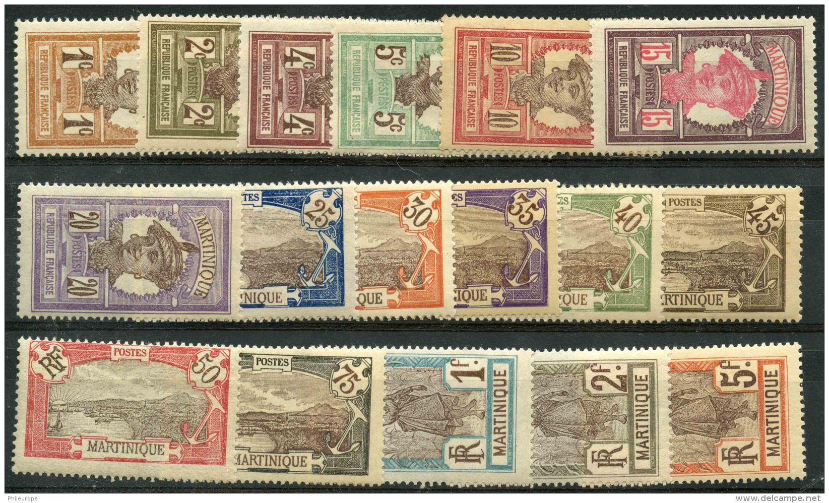 Martinique (1908) N 61 à 77 * (charniere) - Neufs