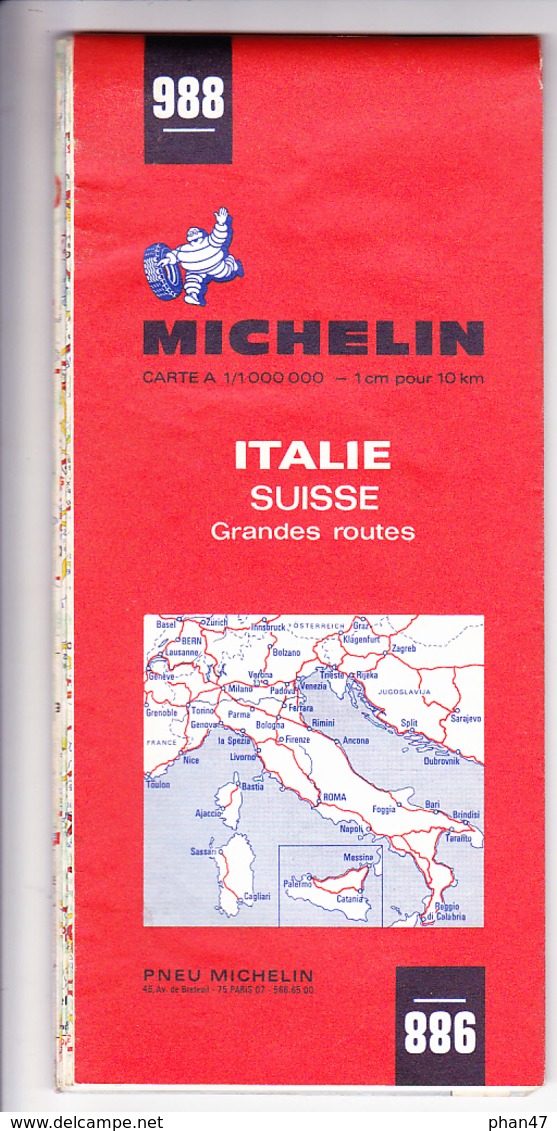 CARTE MICHELIN ITALIE SUISSE SICILE SARDAIGNE CORSE Grandes Routes N°988 1971 - Kaarten & Atlas