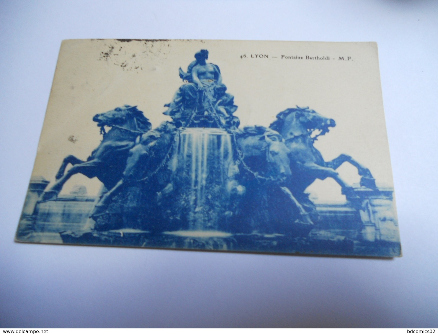 69  RHONE CARTE ANCIENNE EN BLEU DE 1925 LYON FONTAINE BARTHOLDI EDIT M F N°46 - Autres & Non Classés