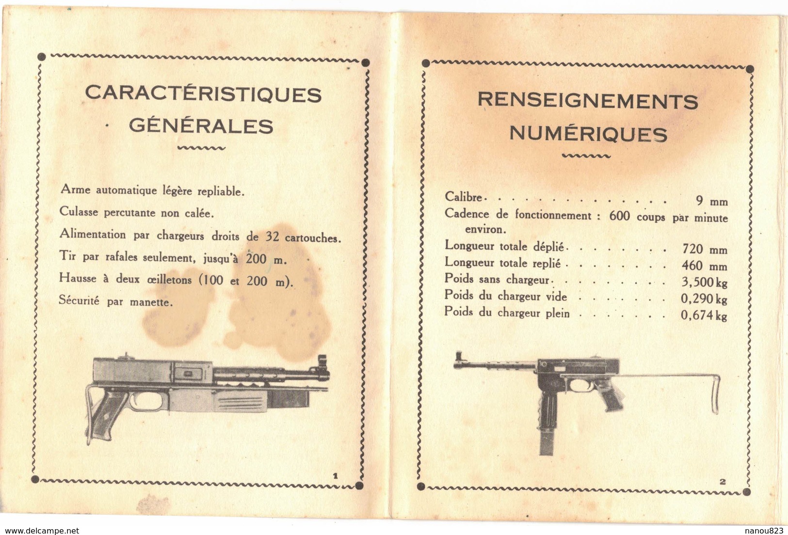 MILITARIA GUIDE DEPLIANT TECHNIQUE SOMMAIRE Du PISTOLET MITRAILLEUR De 9 Mm Modèle 1949 M A T - Ed  Du 19 Novembre 1949 - Armes Neutralisées