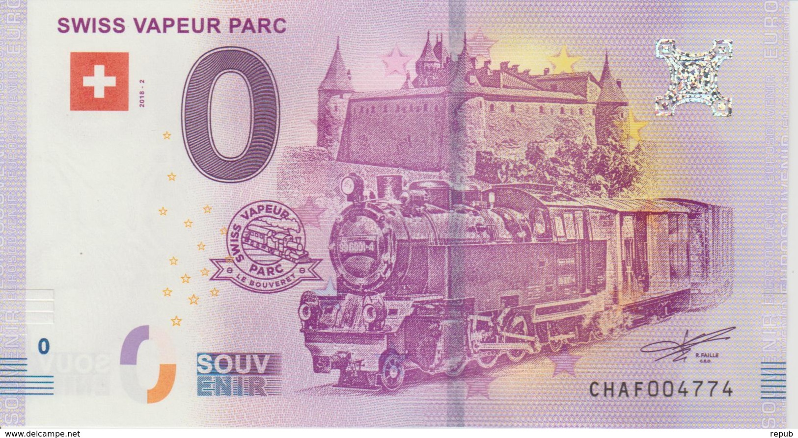Billet Touristique 0 Euro Souvenir Suisse Swiss Vapeur Parc 2018-2 N°CHAF004774 - Essais Privés / Non-officiels
