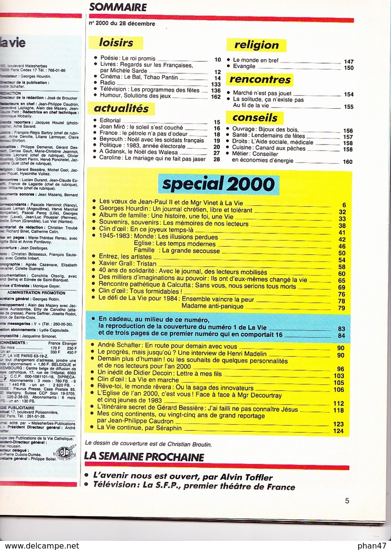 LA VIE 2000 Hebdomadaire Chrétien D'Actualité, NUMERO SPECIAL  Du 28/12/1983 - 1950 à Nos Jours