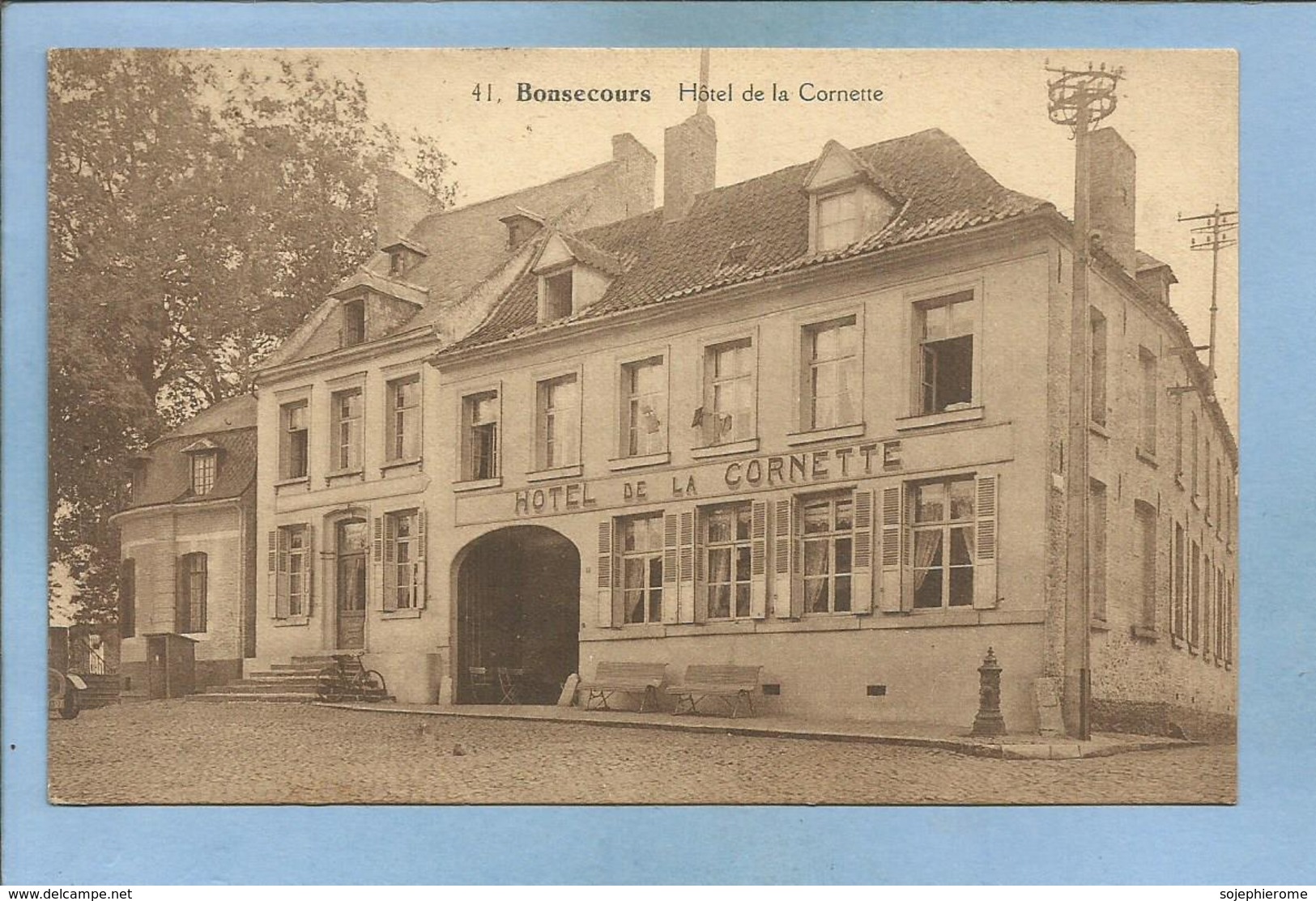 Bonsecours (Bon-Secours, Péruwelz, Hainaut) Hôtel De La Cornette 2 Scans 1928 Bicyclette Fontaine Bancs - Péruwelz