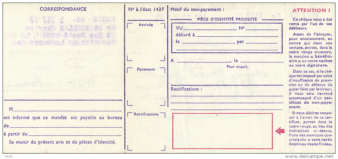 Ancien Exemplaire Des Chèques Postaux (1966), 35,00 F, Le Mesnil-le-Roi, Maisons-Laffitte, Bordeaux - Cheques En Traveller's Cheques