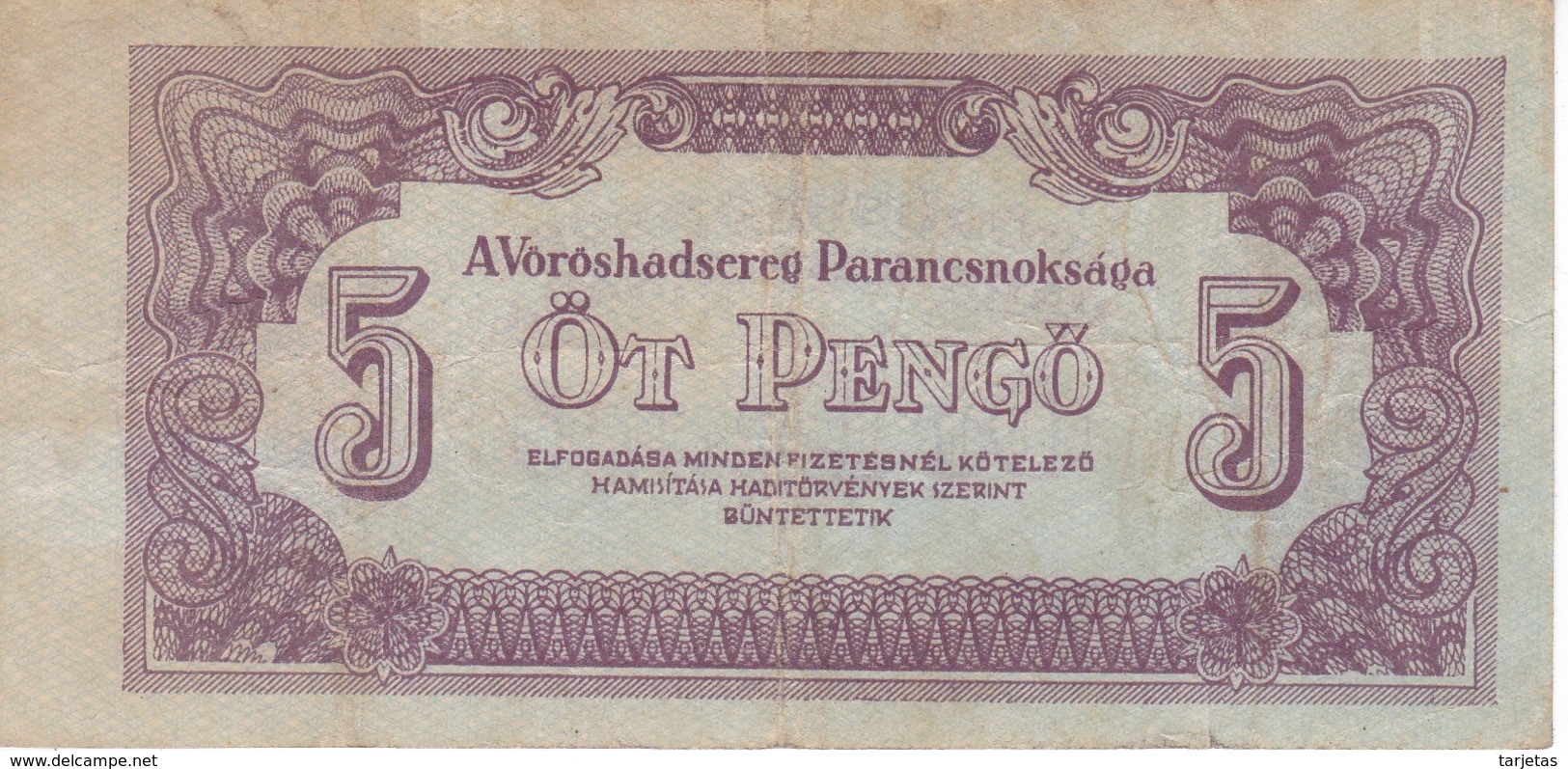 BILLETE DE HUNGRIA DE 5 PENGO DEL AÑO 1944 (BANKNOTE) - Hungría