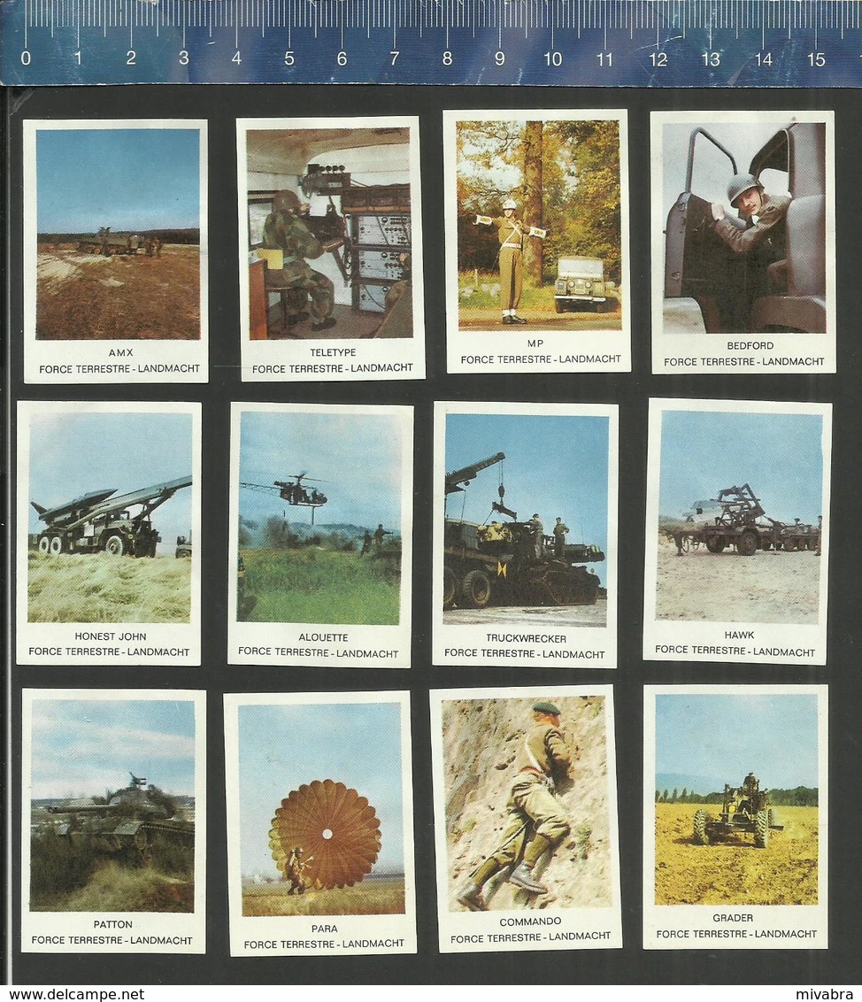 BELGIAN ARMY ARMéE BELGE FORCE TERRESTRE LANDMACHT HELICOPTER ALOUETTE AMX BEDFORD PARA COMMANDO MP PATTON TANK GRADER - Boites D'allumettes - Etiquettes