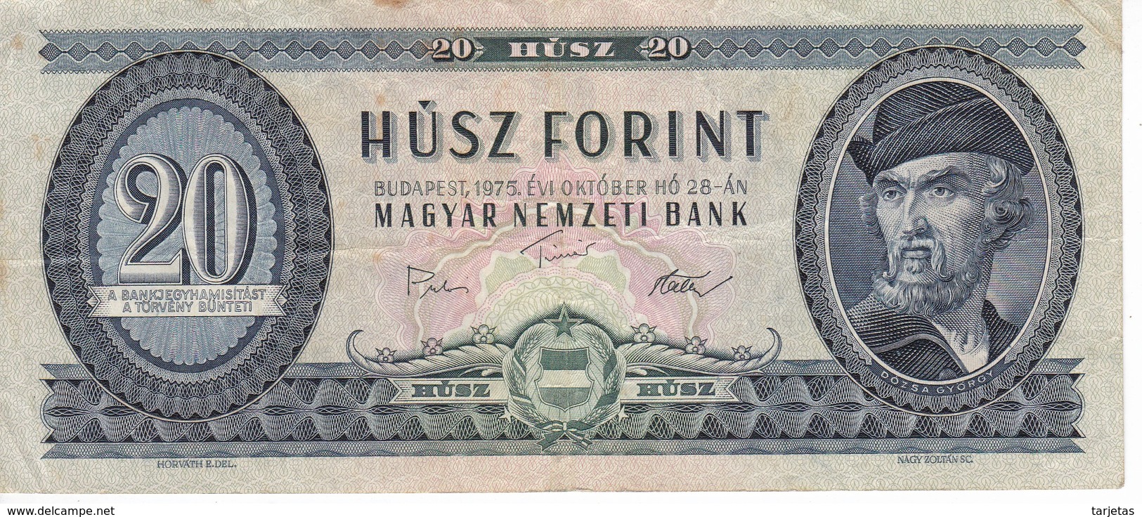 BILLETE DE HUNGRIA DE 20 FORINT DEL AÑO 1975 (BANKNOTE) - Hungría