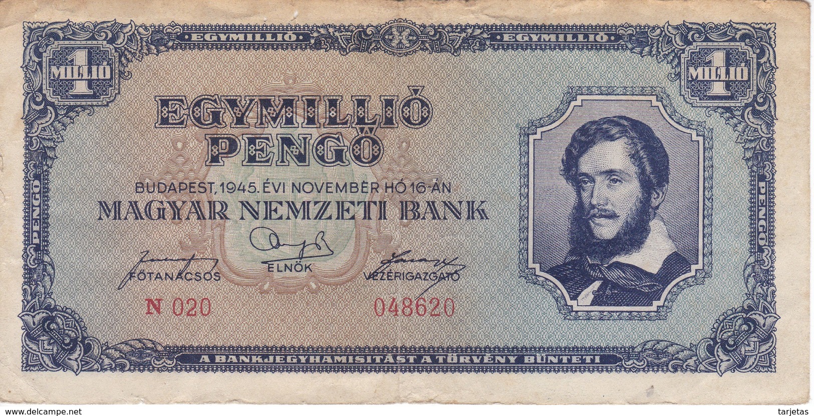 BILLETE DE HUNGRIA DE 1 MILLIO DE PENGO DEL AÑO 1945 (BANKNOTE) - Hungría