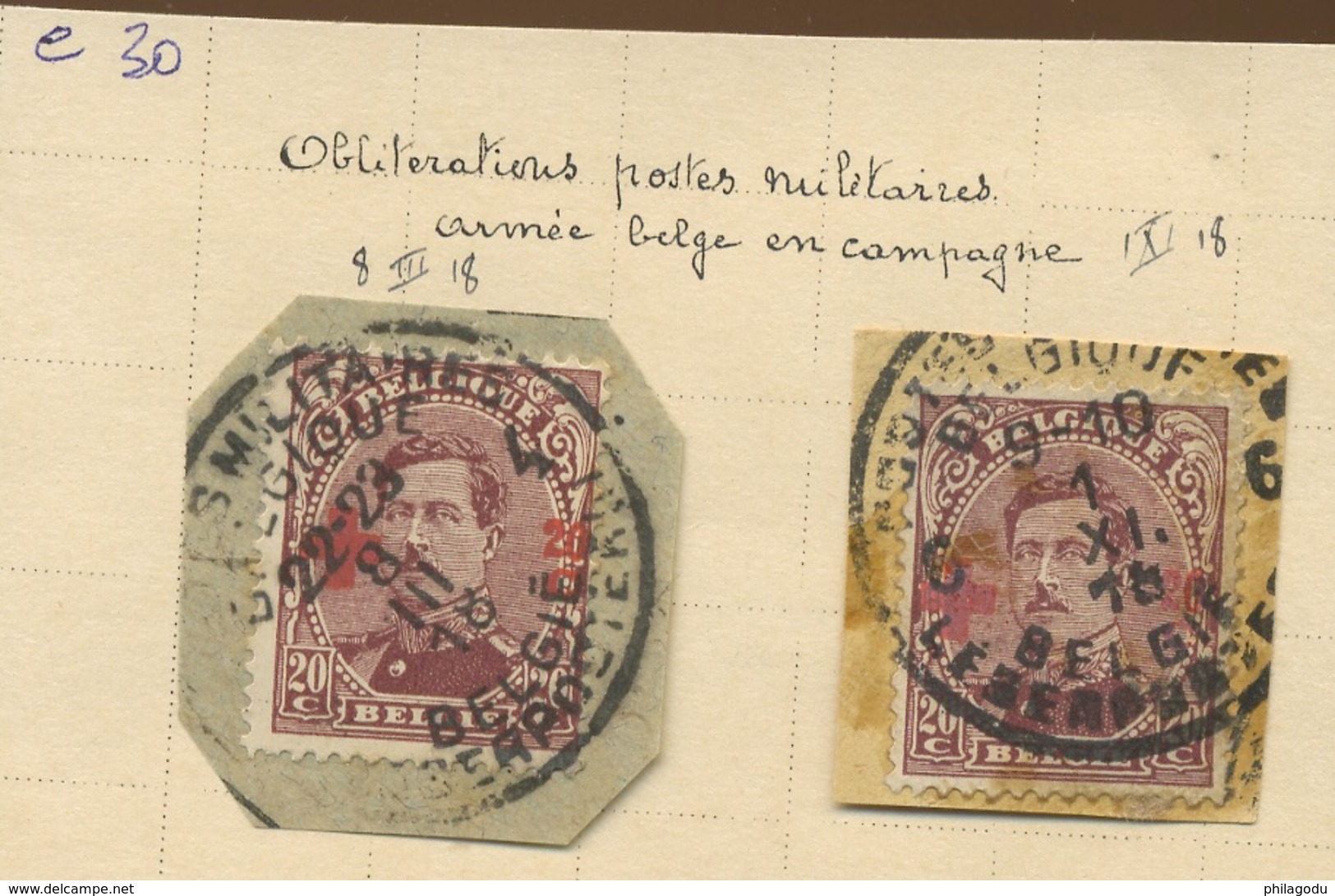 156 20c  154 Oblitérations Militaires  Cote 30,-E - 1918 Red Cross