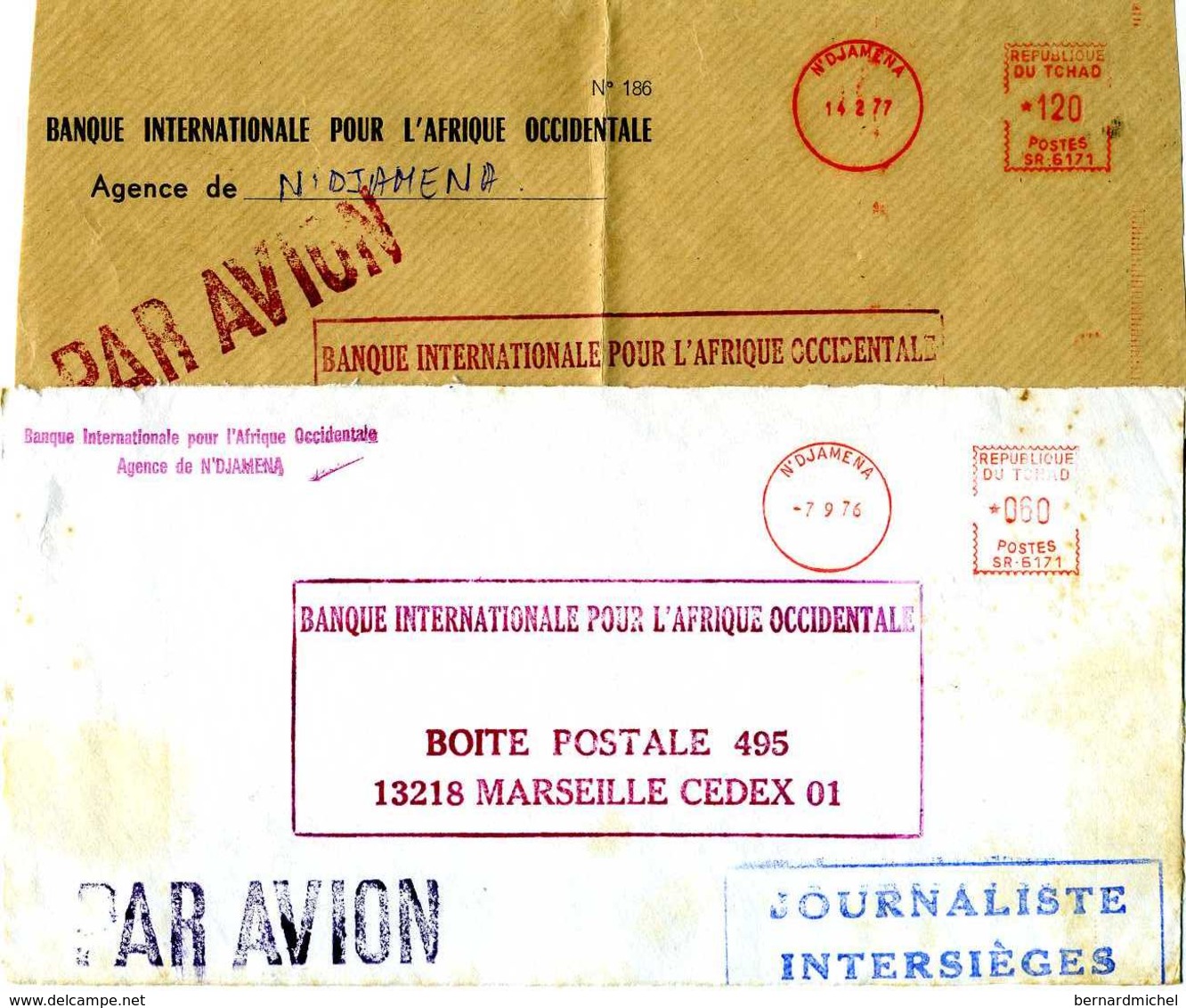 TCHAD EMA Secap SR 1976 1977 Pour La France 1 Lettre Et 2 Devants De La SR 6171 - Togo (1960-...)