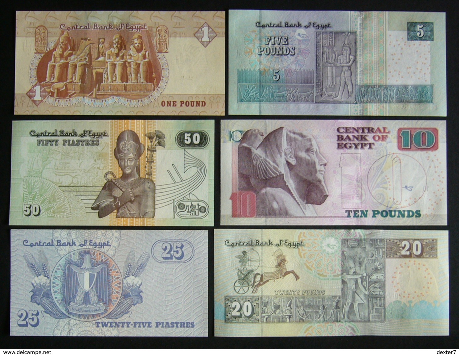 Egitto 1, 5, 10, 20 Pound Sterlina + 25, 50 Piastre FDS UNC Piastres Egypt Egypte - Egypt