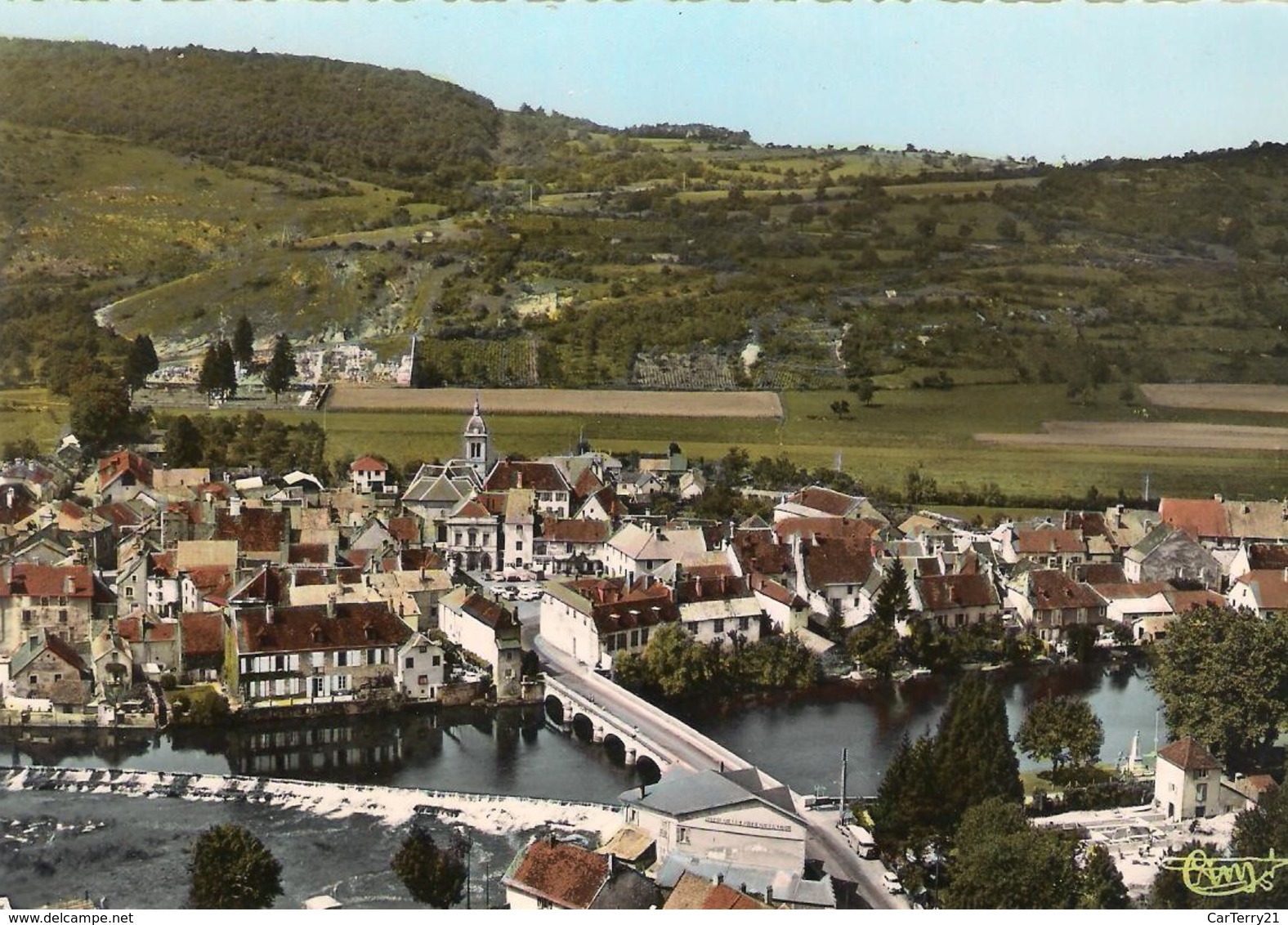 CPSM. QUINGEY. VUE GENERALE AERIENNE. PONT ET BARRAGE.1970. - Autres & Non Classés