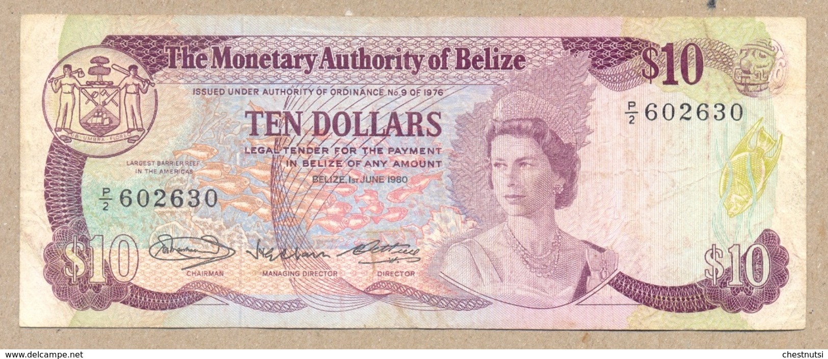 Belize 10 Dollars 1980 P40  F - VF - Belize