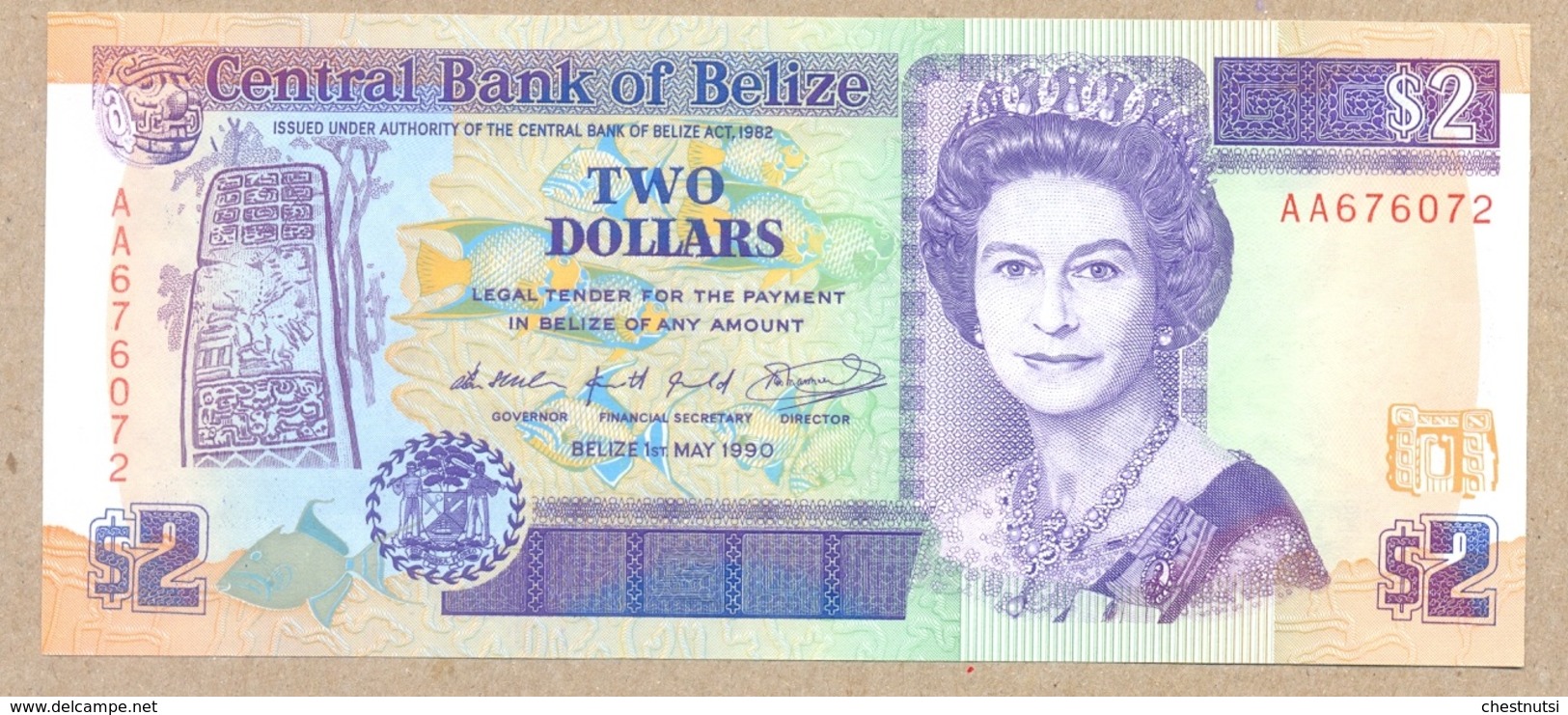 Belize 2 Dollars 1990  P52  UNC - Belize