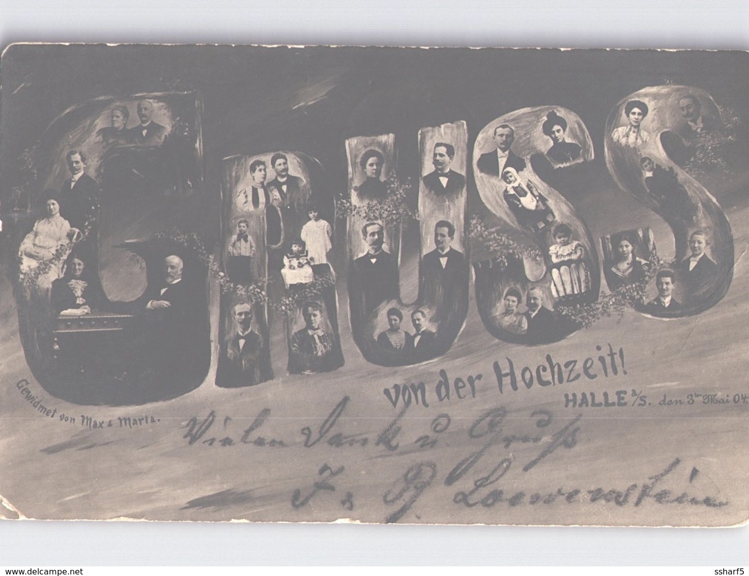 GRUSS Von Der Hochzeit HALLE 3. Mai 1904 Foto-AK + DUPLEX-Stempel Kreisstegstempel Mit Gitterbogen Oben Und Unten - Halle (Saale)