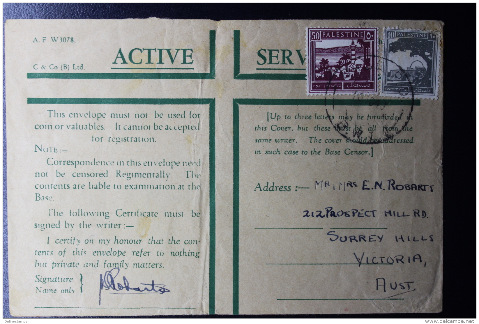 Palestine: October 1940 Cover Fieldpost Office Base P.O. BW1 Gaza Australian Forces - Palestina