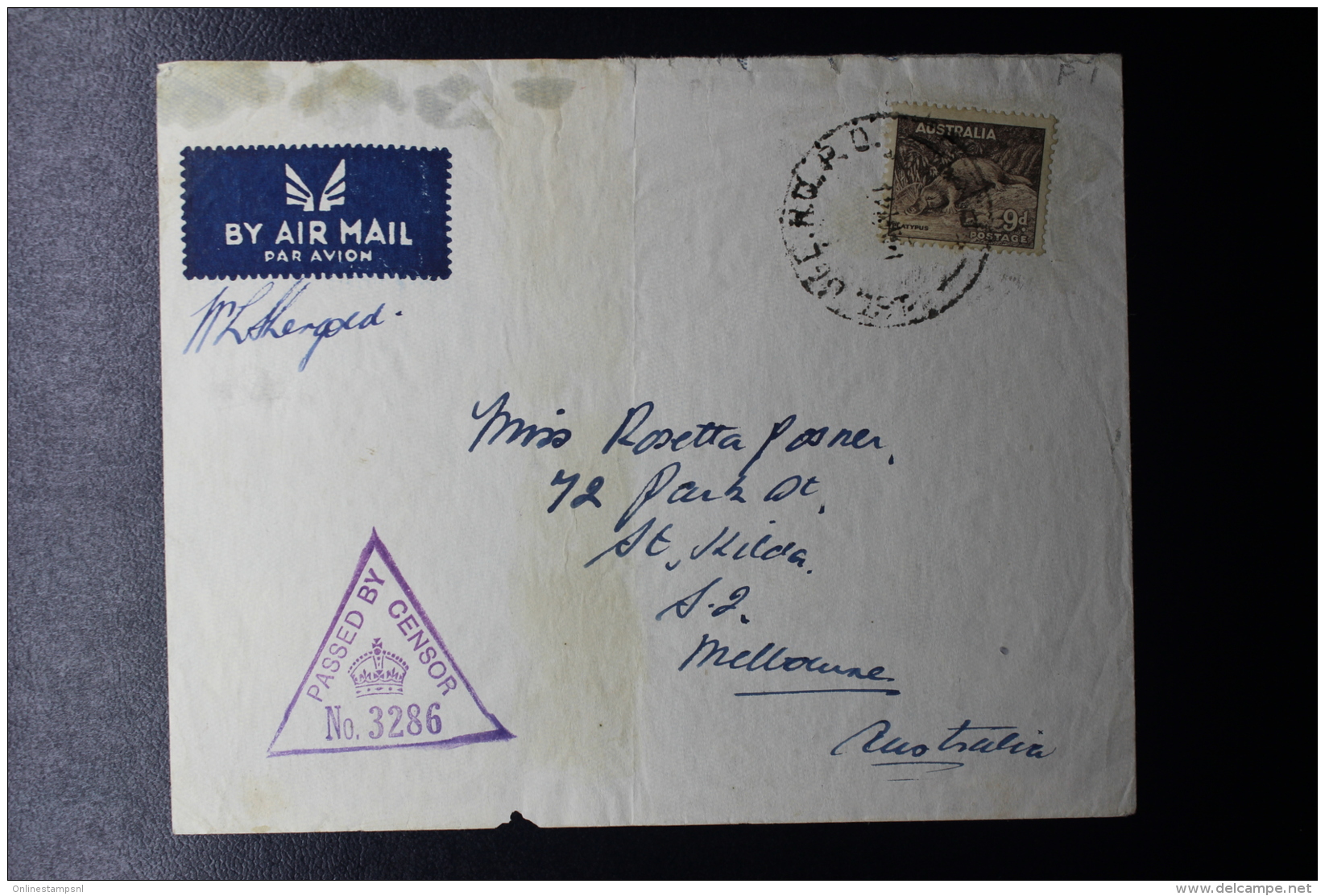 Palestine: 1941  Cover "KILO 89" Field Post Office 1 Brigade Headquarters Palestine -&gt; Melbourne Australian Stamp - Palestine