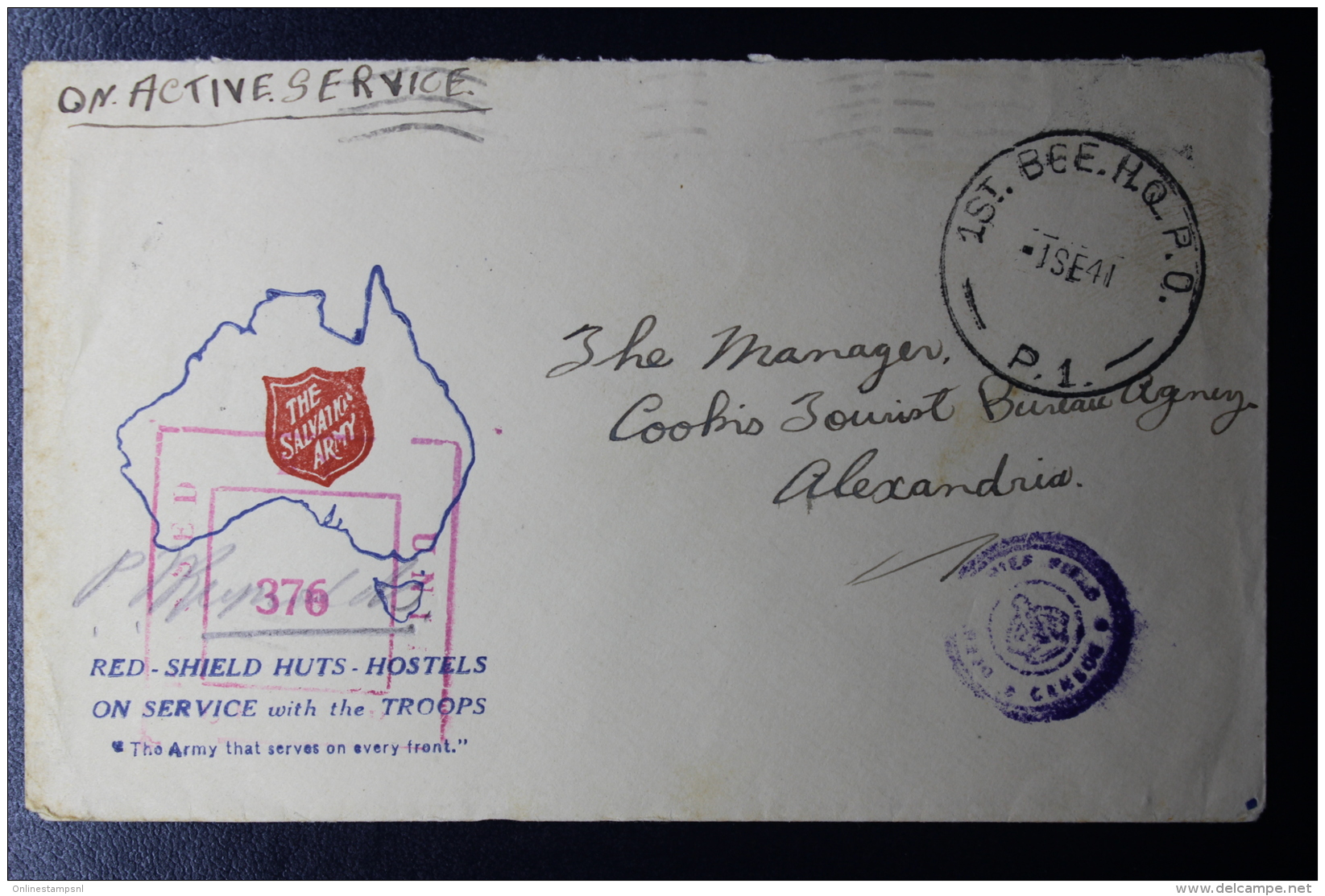 Palestine: 1941  Cover "KILO 89 "  HQ  1st Australian Brigade  Field Post Office FPO 1st BGE  P.O. / MP.1 Salvation Army - Palestine