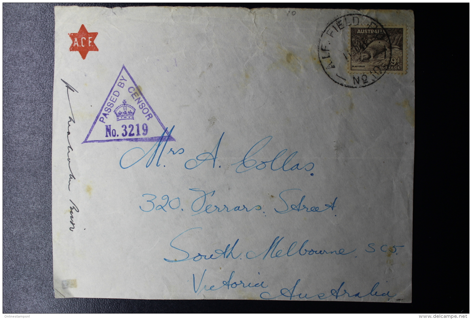 Palestine: 1941  Cover Front  "HILL69 "  AIF   Field PO No 10  ACF  To Australia - Palestine