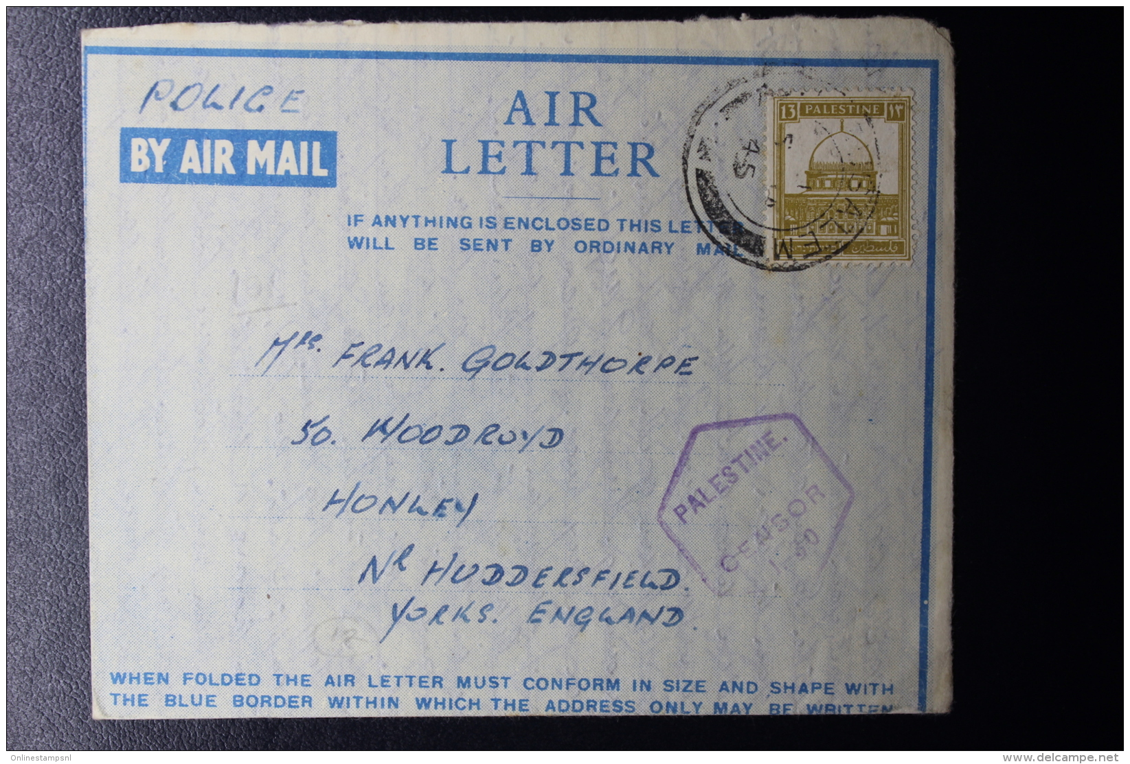 Palestine: 1945 Letter Card, Palestine Police, Citadel Billet, Backstamped BAPO 4 Cairo - Palestine