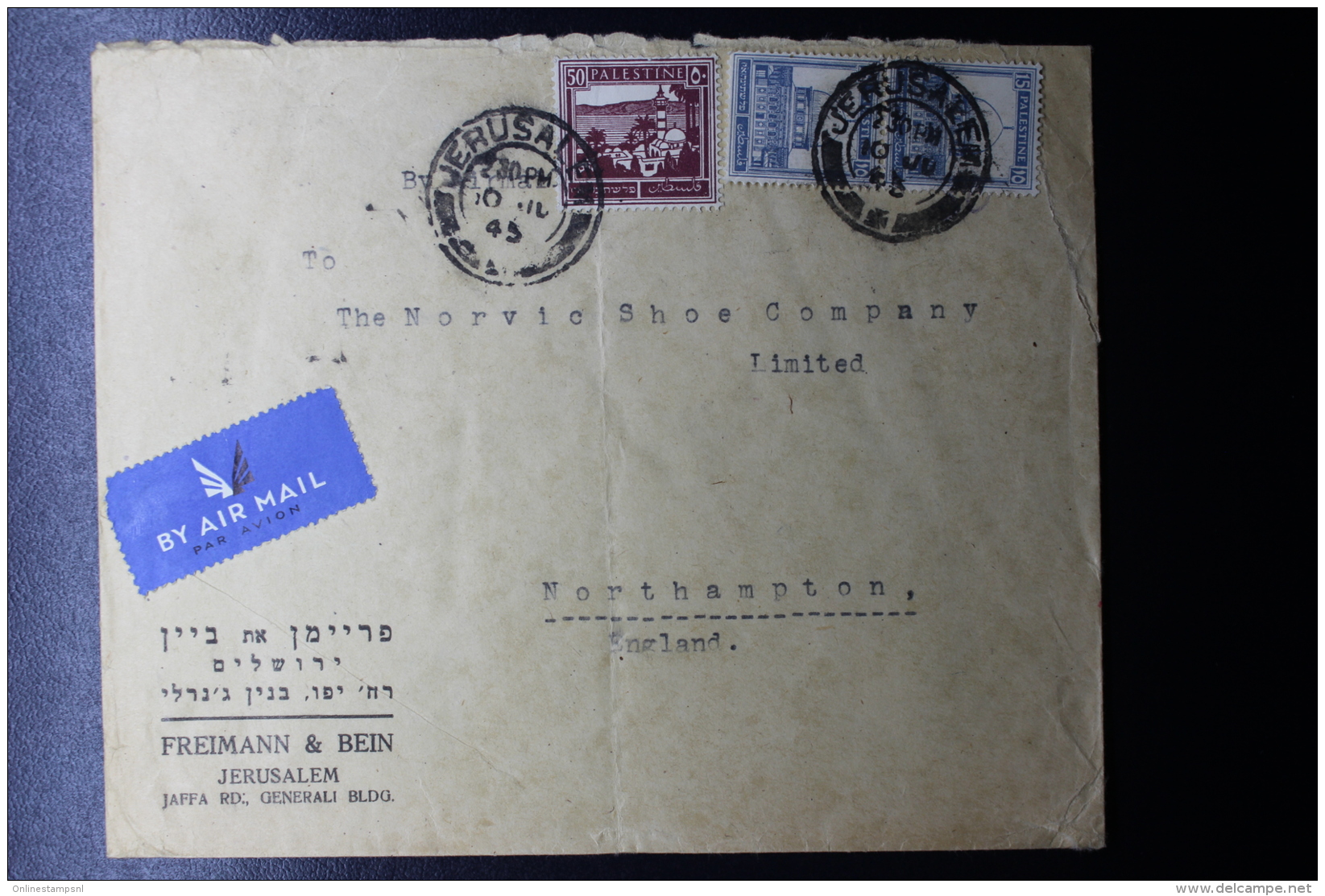 Palestine: 1945 Air Letter Jerusalem, Double Ring Cancels  Mixed Stamps. - Palästina