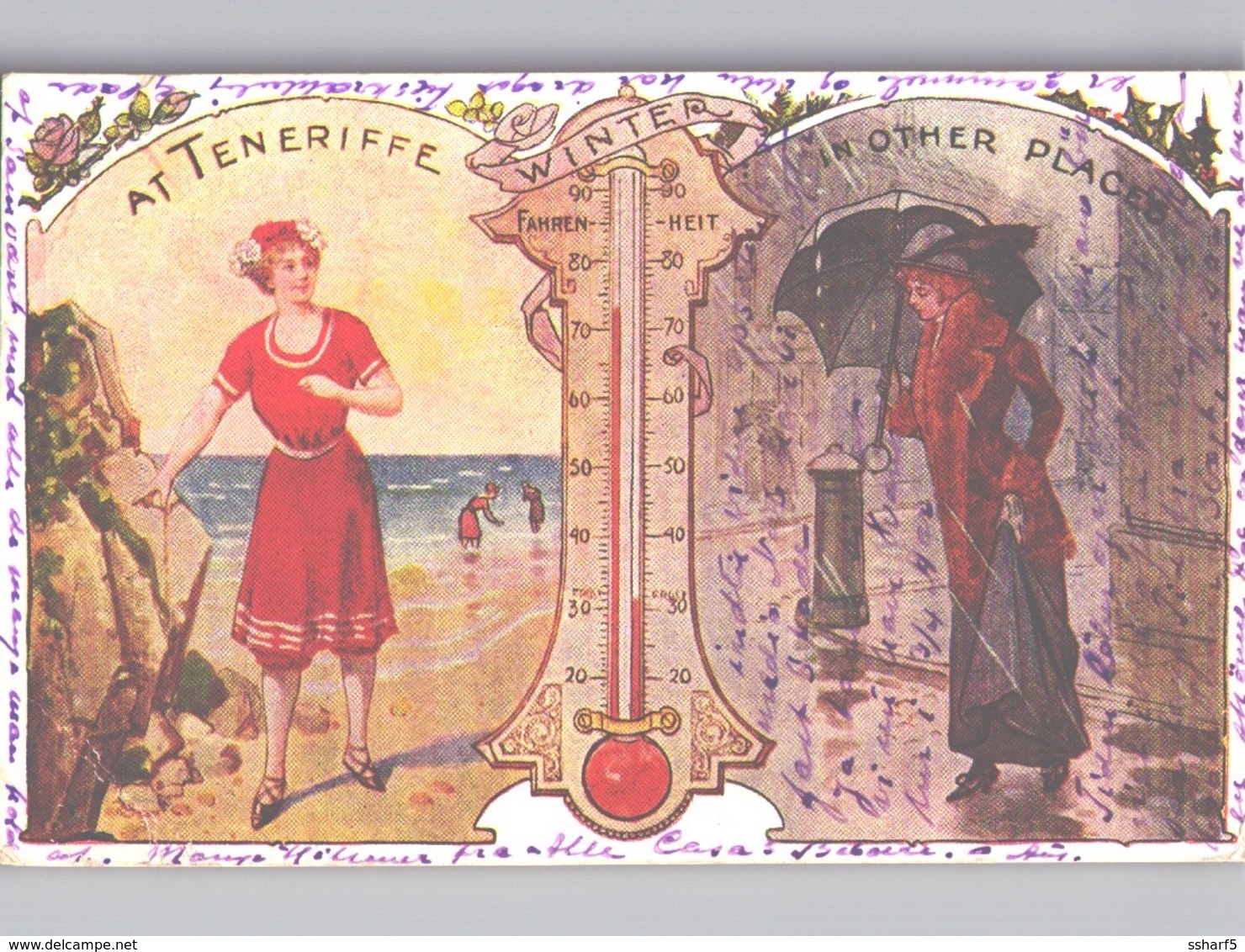 TENERIFE In WINTER Advertising Art Nouveau Artist Postcard Colour Litho 1913 - Tenerife