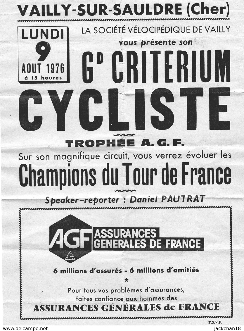 -- VAILLY Sur SAULDRE (Cher) - GRAND CRITERIM CYCLISTE Avec Les CHAMPIONS Du TOUR De FRANCE -- - Programs