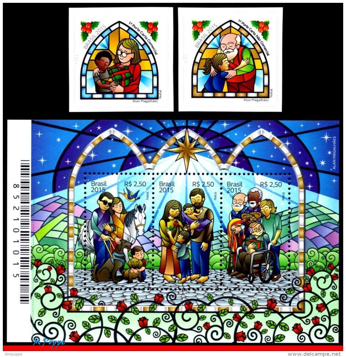 Ref. BR-3312-14 BRAZIL 2015 CHRISTMAS, RELIGION, SET AND, SOUVENIR SHEET MNH 5V Sc# 3312-14 - Christmas