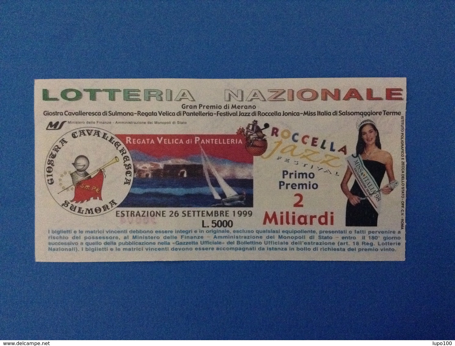 1999 BIGLIETTO LOTTERIA NAZIONALE GRAN PREMIO MERANO - Biglietti Della Lotteria