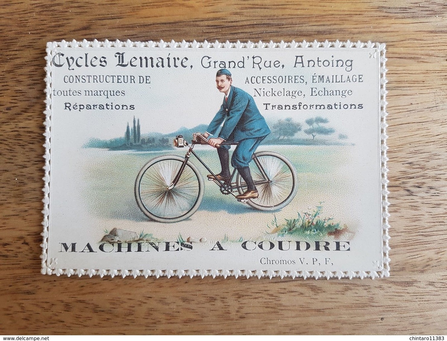 Ancien Chromos Publicitaire "Cycles Lemaire Antoing - Machines à Coudre" - Other & Unclassified