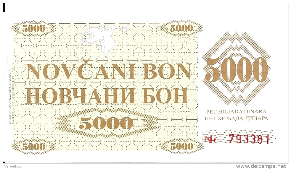 BOSNIE HERZEGOVINE 5000 DINARA 1992 UNC P 9 R  ( Replica ) - Bosnie-Herzegovine