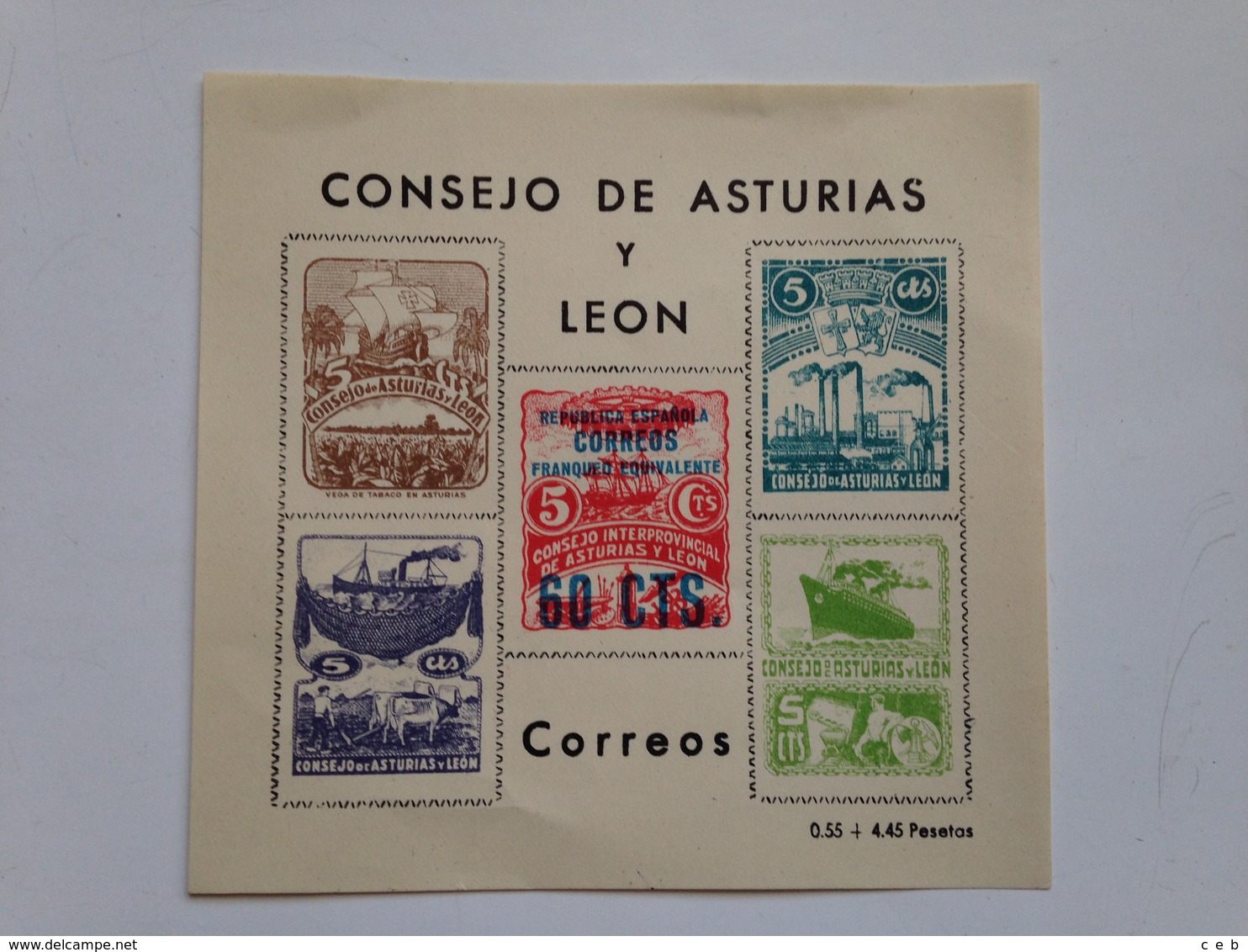 Hoja Bloque 5 Sellos Consejo De Asturias Y León. Guerra Civil Española. República. 1936-1939. Sin Circular. Original - Blocs & Feuillets