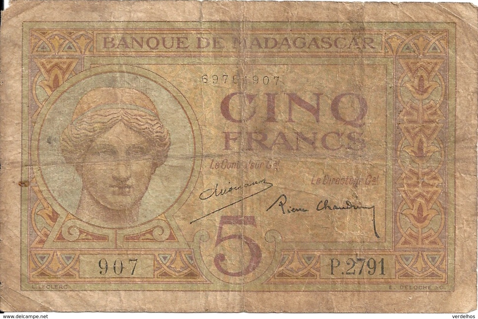 MADAGASCAR  5 FRANCS  ND VG+ P 35 - Madagaskar