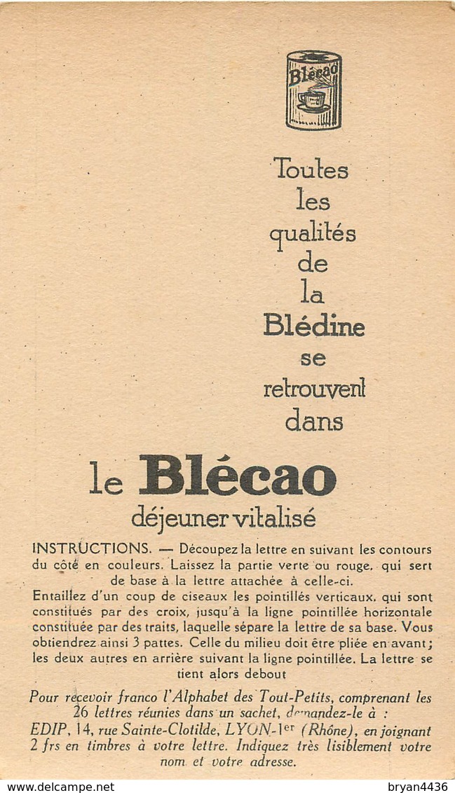 BLEDINE "BLECAO" - ALPHABET - LETTRE "L" - FICHE à DECOUPER MONTAGE CARTE à SYSTEME  - (9 X 15 Cm) - ILLUSTRATEUR; L.G. - A Systèmes