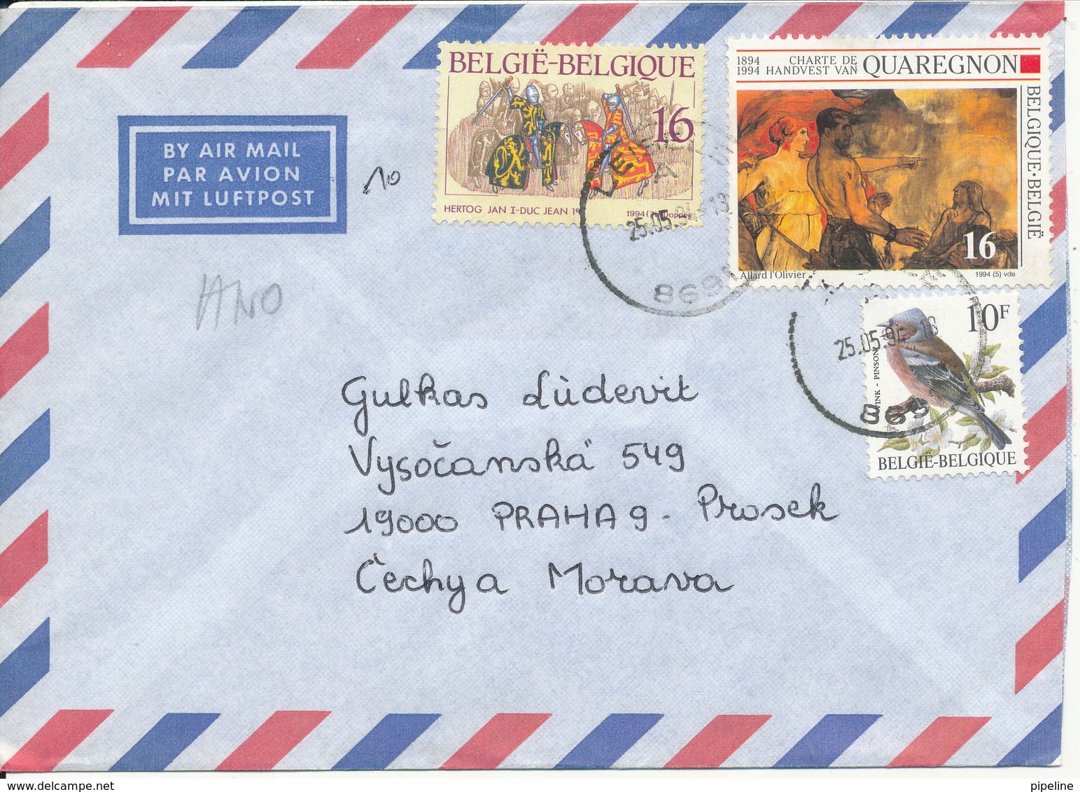 Belgium Air Mail Cover Sent To Czech. Republic 25-5-1994 Topic Stamps - Covers & Documents