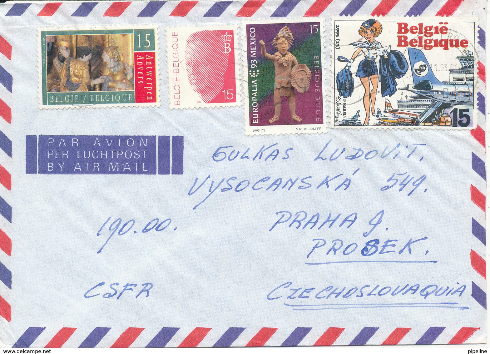 Belgium Air Mail Cover Sent To Czech. Republic 17-11-1993 Topic Stamps - Covers & Documents